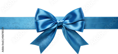 Blue satin ribbon bow Isolated on transparent background.