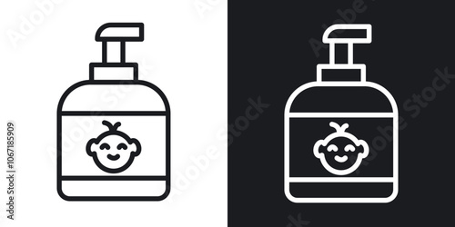 Baby shampoo icon in black and white outlined stroke