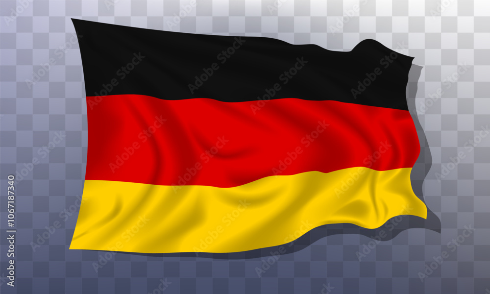 National flag of Germany, 3d realistic render on a transparent background. The flag twists in the wind, realistic shadows and light. Officially sign of the Federal Republic of Germany. National flag of Germany, 3d realistic render on a transparent background. The flag twists in the wind, realistic shadows and light. Officially sign of the Federal Republic of Germany.