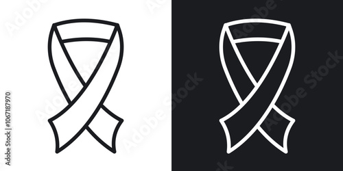 Cancer ribbon icon in black and white outlined stroke