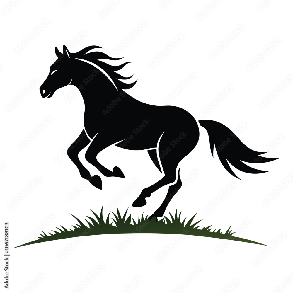 horse jumping on grass icon logo silhouette horse jumping on grass icon logo silhouette