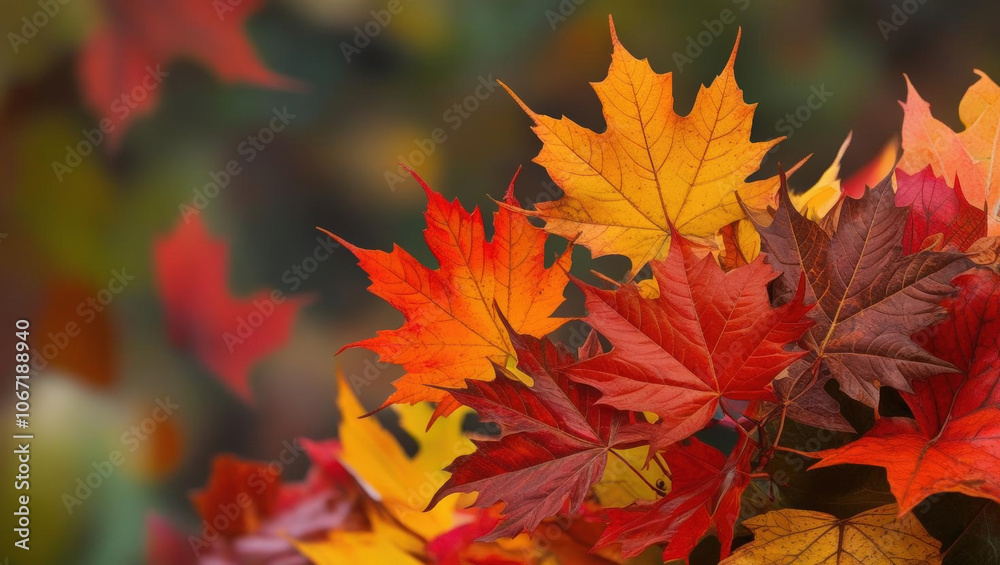 Colorful autumn leaves in vibrant shades of red, orange, and yellow Colorful autumn leaves in vibrant shades of red, orange, and yellow
