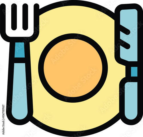 Fork and knife are framing an empty plate, suggesting a meal is about to be served