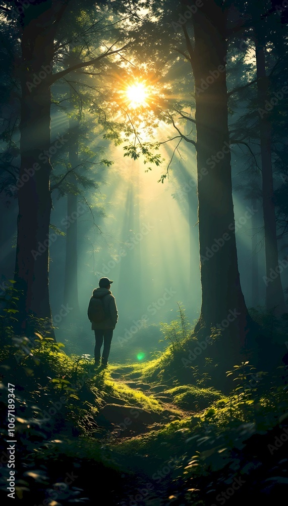 Morning sun rays in the forest