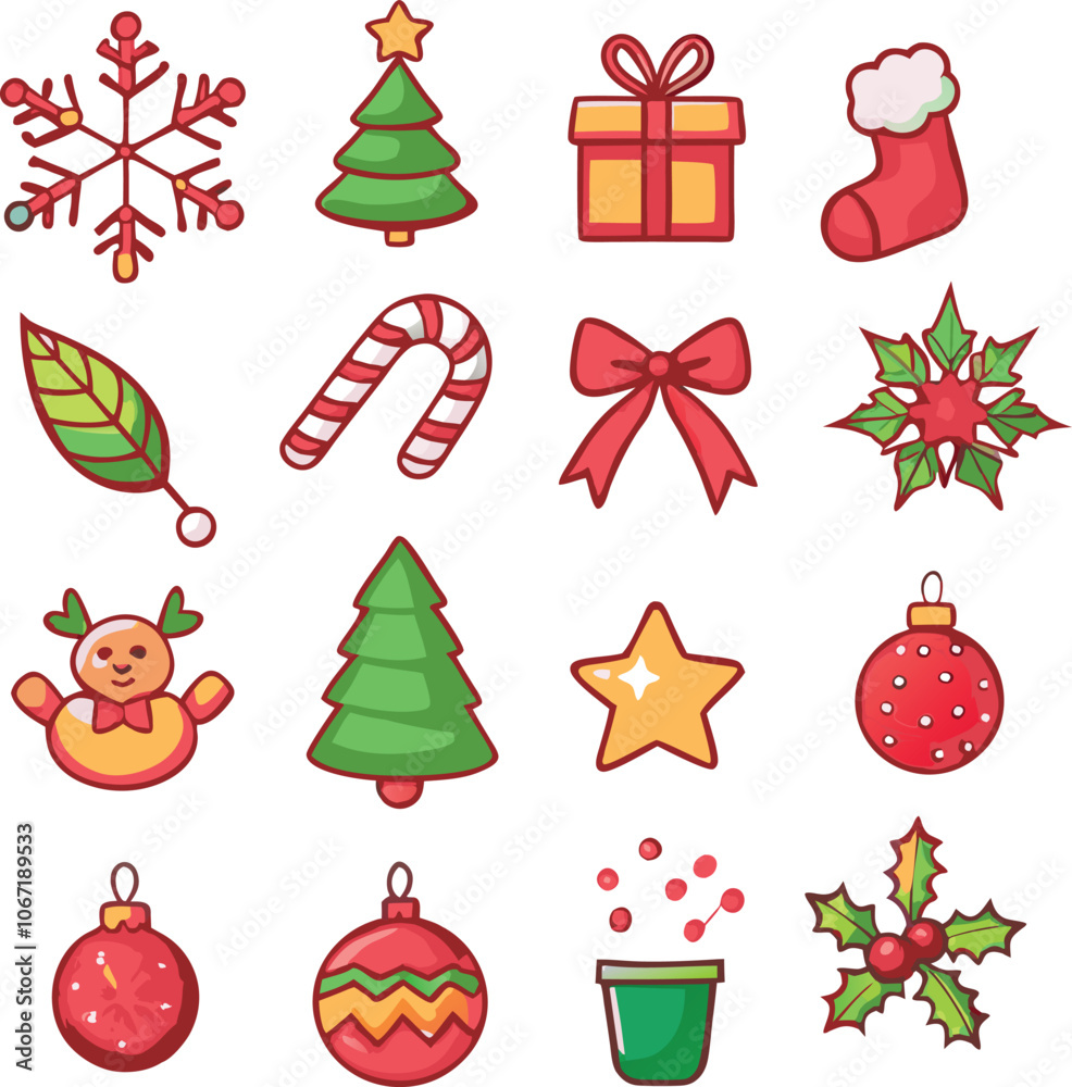 A collection of Christmas elements icon illustration. A collection of Christmas elements icon illustration.