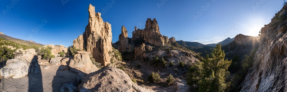Fototapeta premium Tall Rock Formations in a Mountainous Landscape