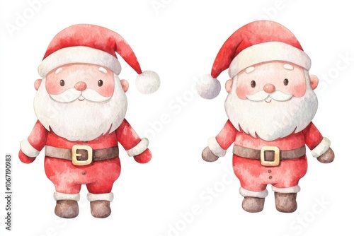 Cute Watercolor Style Christmas Santa Claus Full Body Vector Illustration