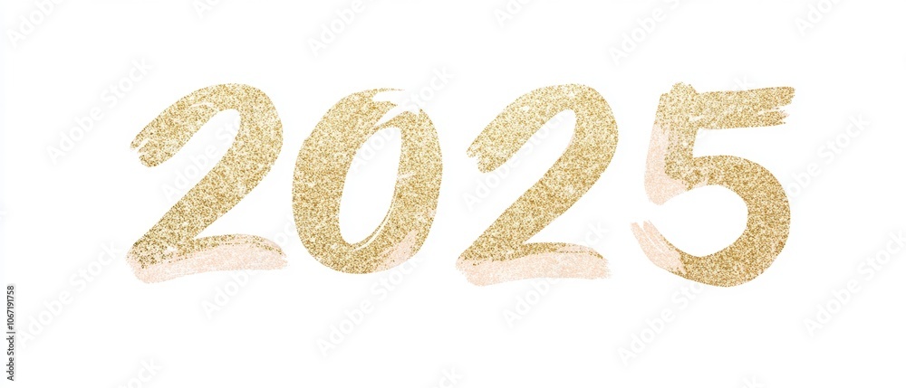 2025 written in golden glitter on a simple white background. Pink decorative accents add an artistic touch to this festive design. 2025 written in golden glitter on a simple white background. Pink decorative accents add an artistic touch to this festive design.