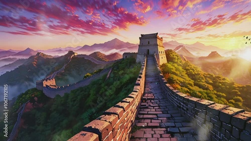 The Great Wall of China at sunrise.Seamless 4k time lapse virtual video animation