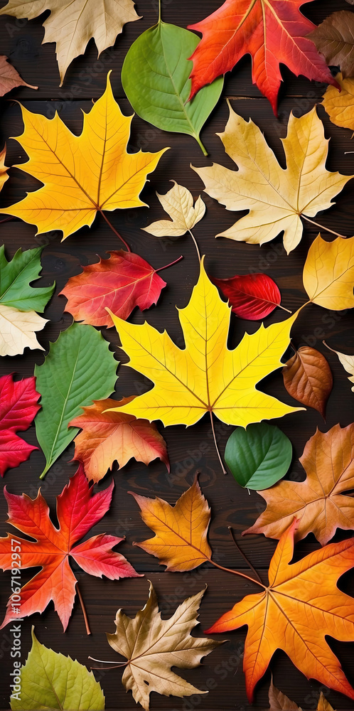 Autumn template background with vibrant color various leaves Autumn template background with vibrant color various leaves