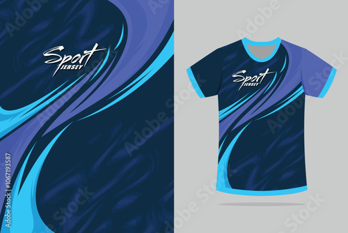 Tshirt mockup abstract stripe sport jersey design for football racing running white blue a color