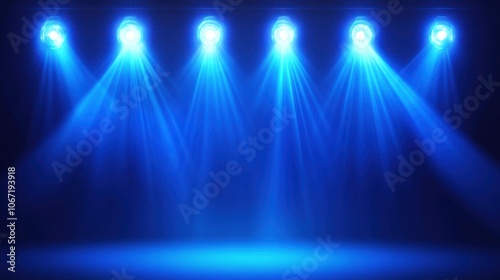 Blue Stage Lights - Electric blue lights creating a cool atmosphere on stage, perfect for a high-energy concert.