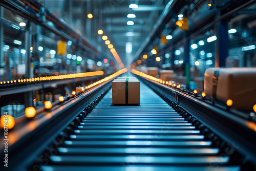 Packages moving through a modern automated warehouse system