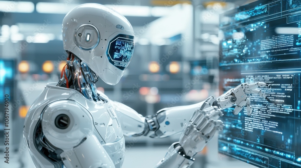 Futuristic Robotic Assistant in Action Futuristic Robotic Assistant in Action