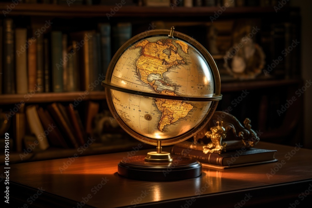 World map displayed on a wooden stand globe astronomy universe. World map displayed on a wooden stand globe astronomy universe.