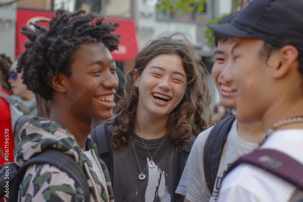 Group of diverse gen Z teenagers smiling Group of diverse gen Z teenagers smiling