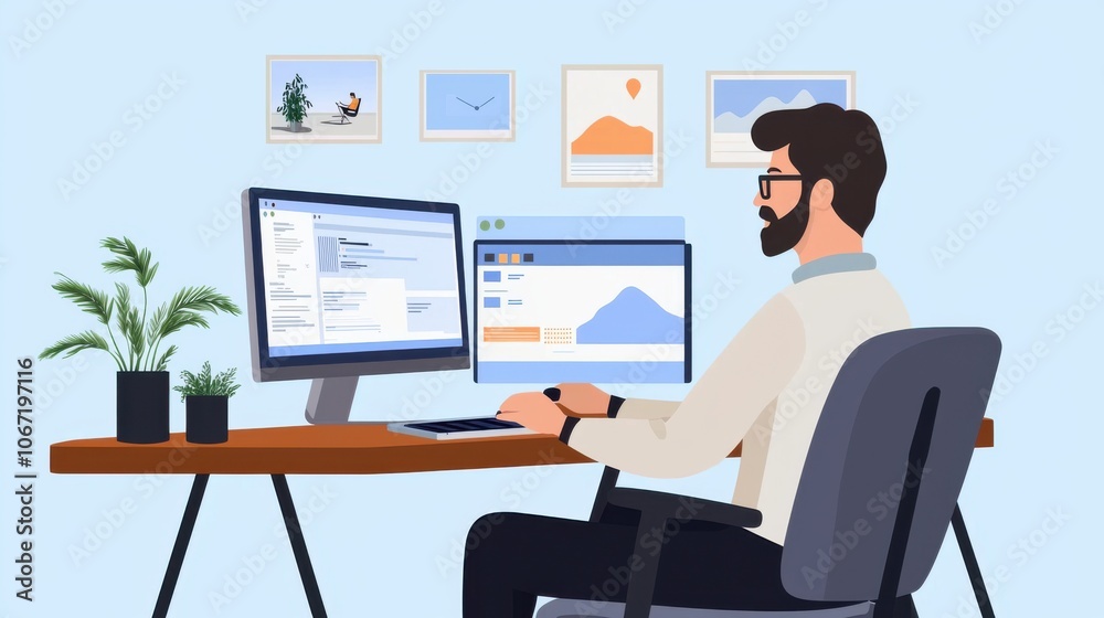 Creative Content Developer Using AI Tools at Desk Creative Content Developer Using AI Tools at Desk