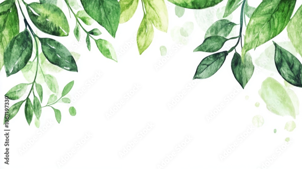 Boho Style Watercolor Green Leaves Clipart on White Background Boho Style Watercolor Green Leaves Clipart on White Background