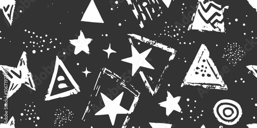 Seamless pattern with bold hand-drawn geometric motifs, ideal for creating modern, stylish backgrounds or artwork.