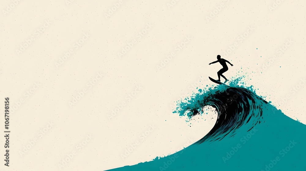 Fototapeta premium A Surfer Masterfully Riding a Turbulent Wave, Capturing the Essence of Adventure and Thrill. Stock Market Fail Concept