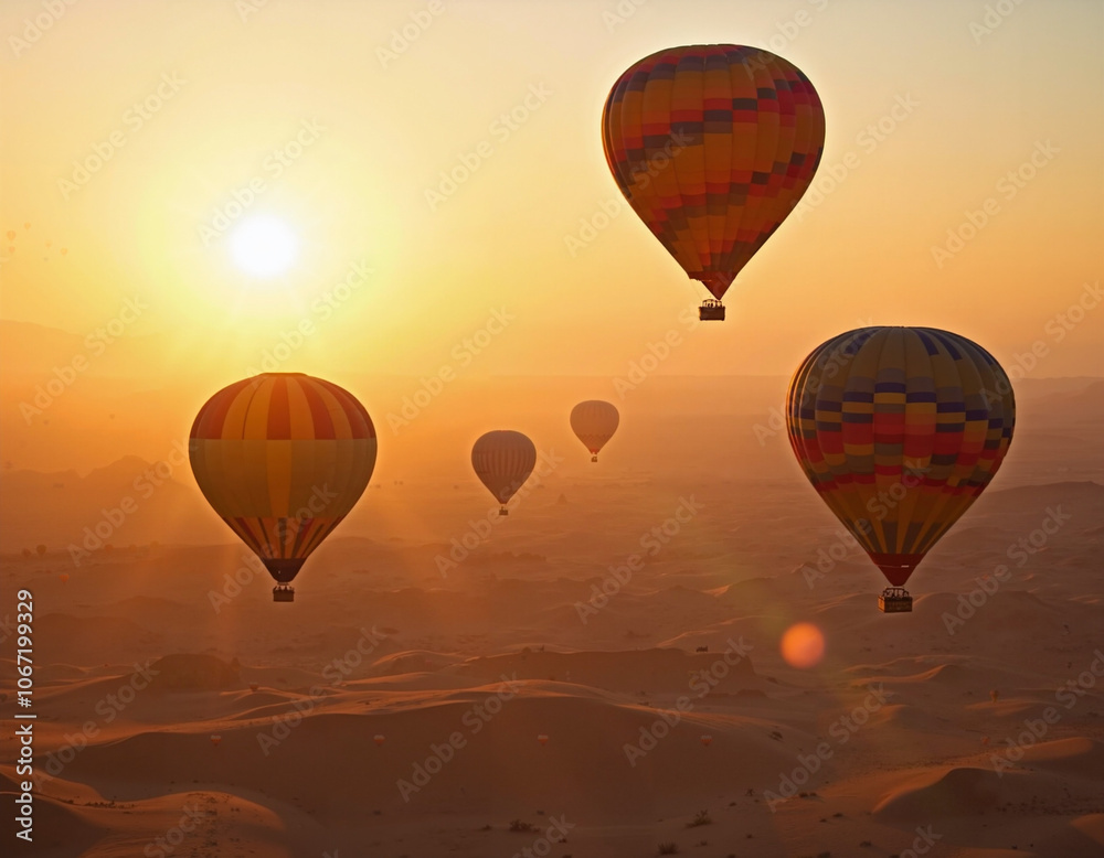 Obraz premium Hot Air Balloons Over Desert.