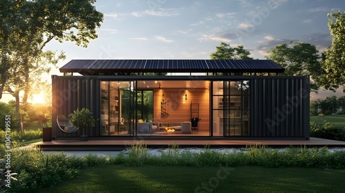 Elegant Solar-Powered Container Exterior with Minimalist High-End Design photo