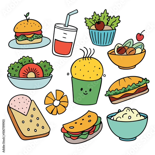 Hand drawn lunch food vector art collection on white background for healthy food project