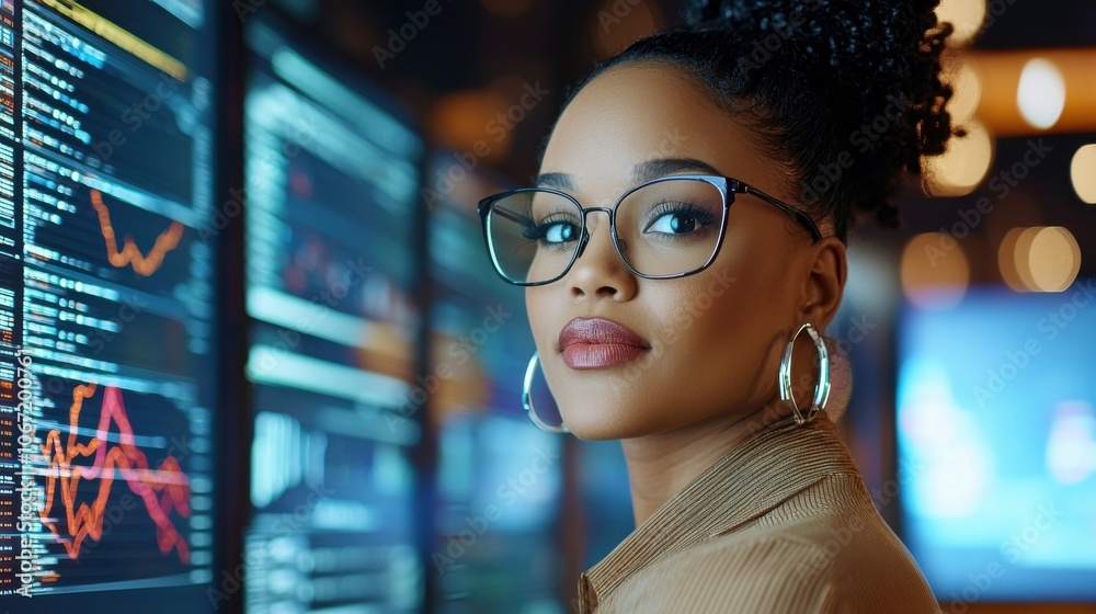Confident Female Technology Chief in Modern Office Confident Female Technology Chief in Modern Office