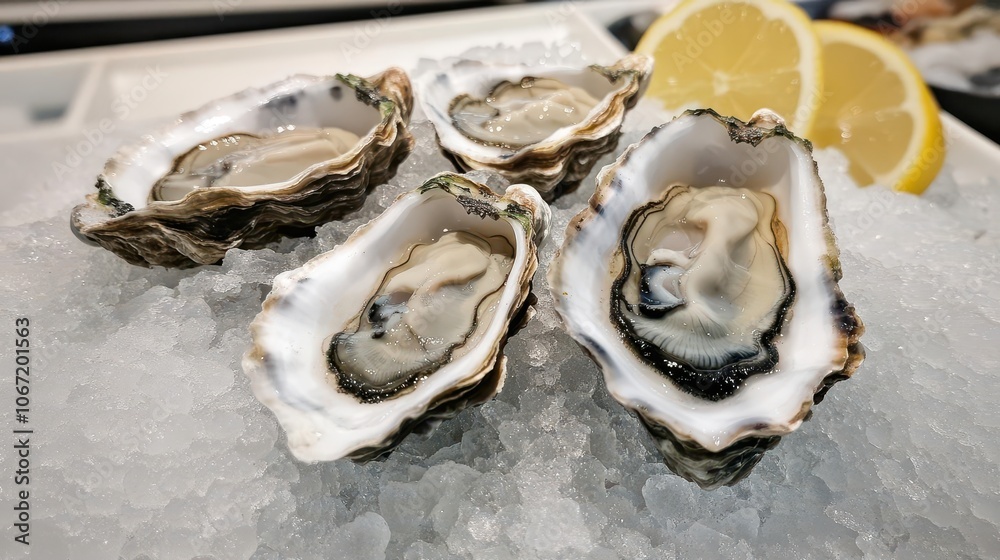 Crushed ice forming a frosty bed for raw oysters or seafood Crushed ice forming a frosty bed for raw oysters or seafood