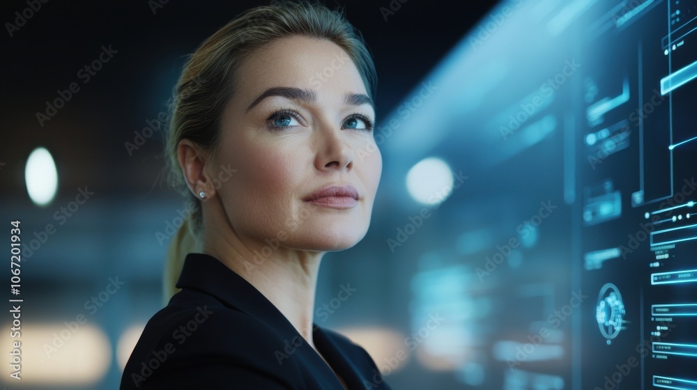 Confident Female Leader in Technology Setting Confident Female Leader in Technology Setting