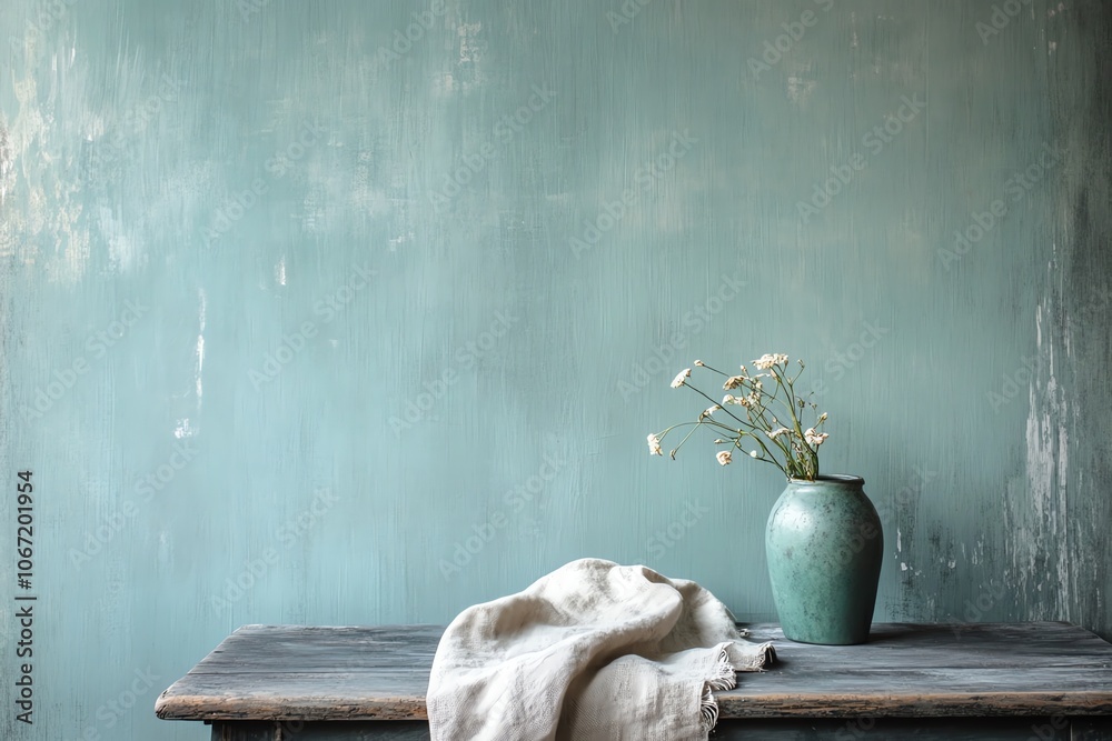 Obraz premium Fond bleu sarcelle texturé avec une finition crayeuse douce, pour une ambiance vintage relaxante..