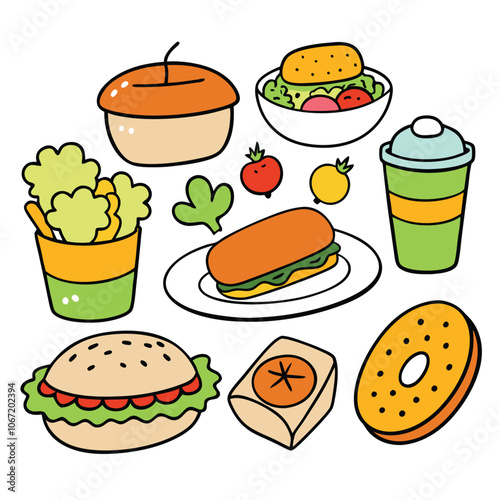 Hand drawn lunch food vector art collection on white background for healthy food project