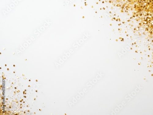 Gold confetti scattered on a white background. A minimalistic and elegant design perfect for celebrations, events, or festive banners.