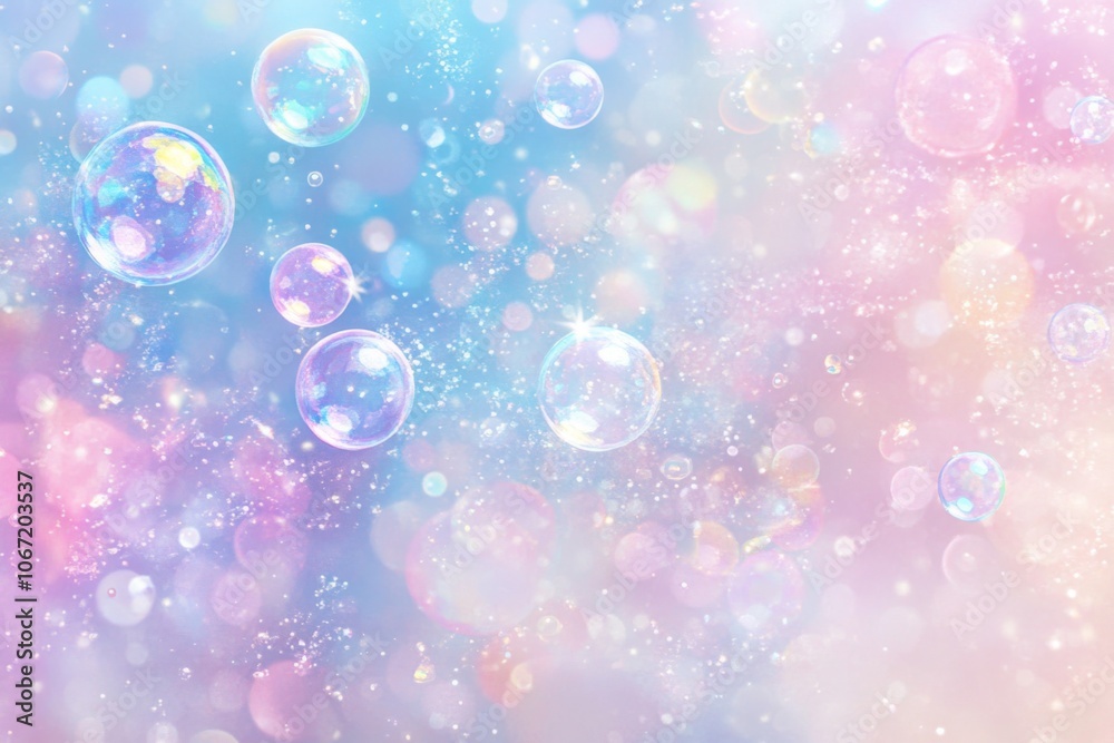 Iridescent Soap Bubbles with Pastel Colors, Ethereal and Dreamy Atmosphere Iridescent Soap Bubbles with Pastel Colors, Ethereal and Dreamy Atmosphere