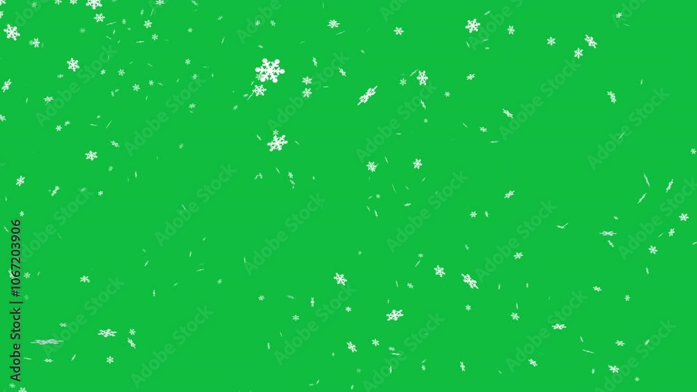 Isolated falling snow snowflakes new year winter on chroma key green screen alpha channel background	