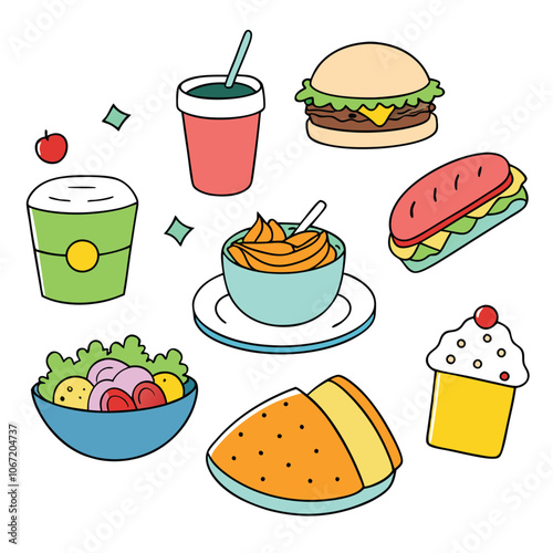 Hand drawn lunch food vector art collection on white background for healthy food project