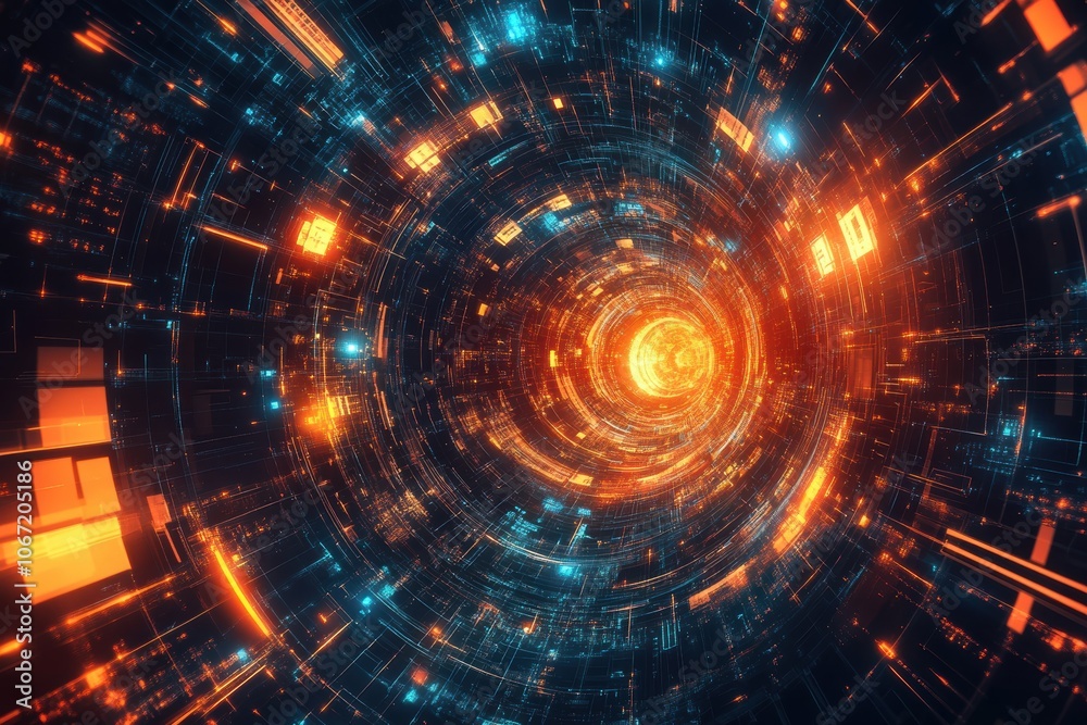 Obraz premium Virtual environment suitable for tech processes, automated learning, data security and management, digital storage, multimedia presentations