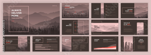 Modern Powerpoint presentation template set. Creative Keynote presentation background, brochure cover design, brand guidelines, proposal presentation, annual report, company profile, pitch deck.