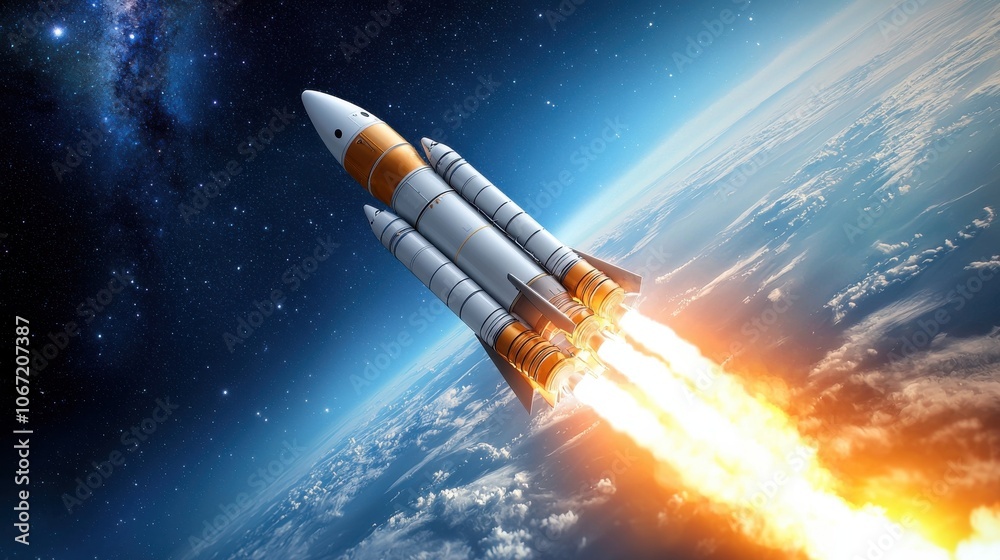Obraz premium Futuristic Rocket Launching into Space