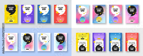 Poster templates design with quote, comma. Follow us tag. Special offer sign. Super offer symbol. Follow us poster frame message. Quotation offer bubbles. Comma text balloon. Vector