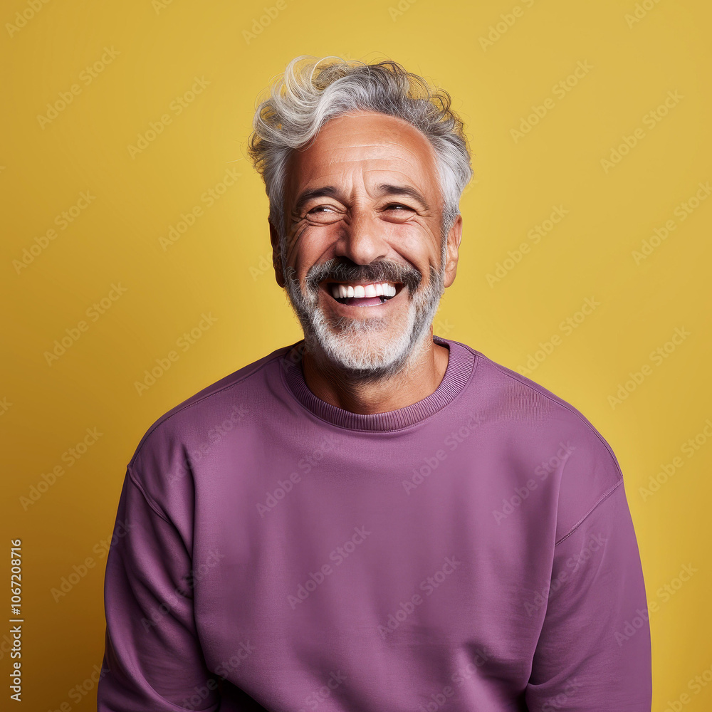 Cheerful senior man with a vibrant smile on yellow background Cheerful senior man with a vibrant smile on yellow background