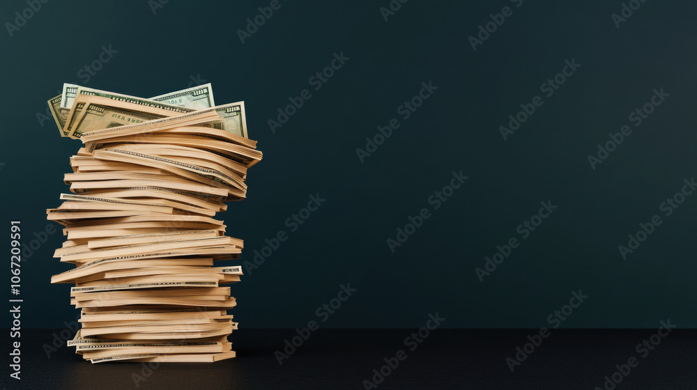 Stacked Fifty Dollar Bills on a Black Surface, Bundled Currency, Banking Concept, Abundant Wealth, Financial Planning Stacked Fifty Dollar Bills on a Black Surface, Bundled Currency, Banking Concept, Abundant Wealth, Financial Planning