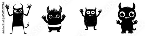 An oni blue monster has horns and outgoing teeth in blue color