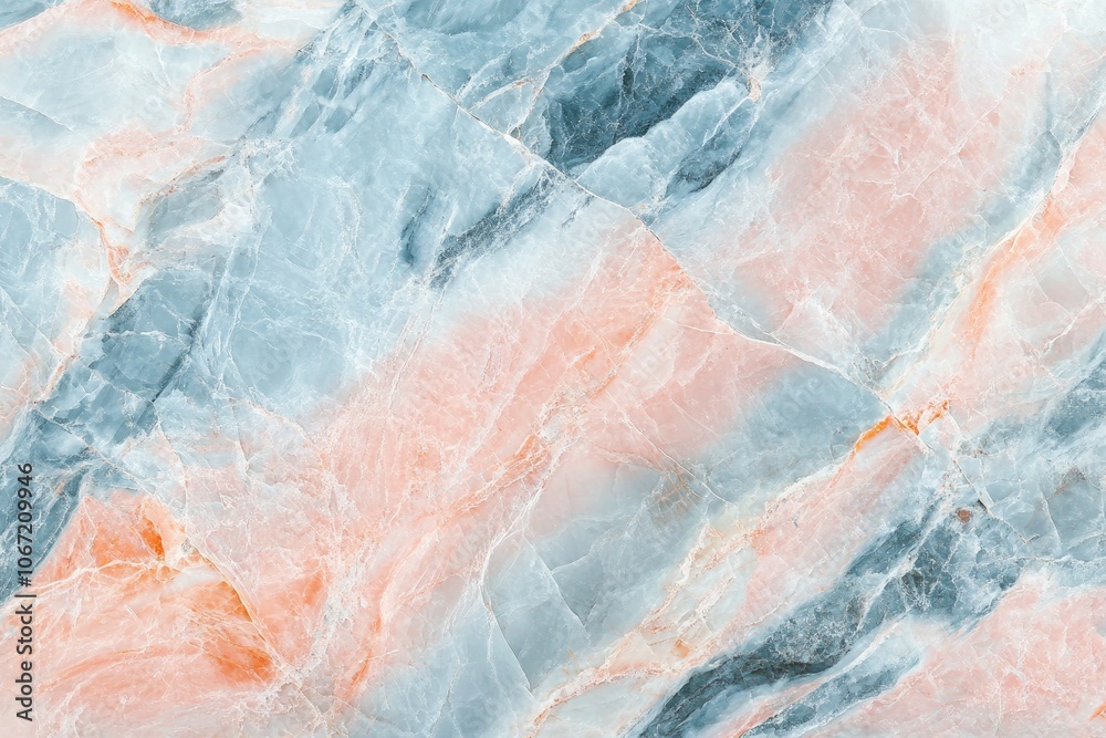 Fototapeta premium Light pastel marble textured background with pink and blue streaks. 