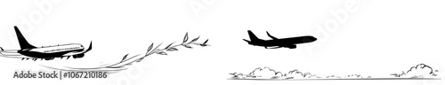 Modern illustration of airplane silhouette for various applications, from logo design, t-shirt design, web design, print, interior design, books, and more.