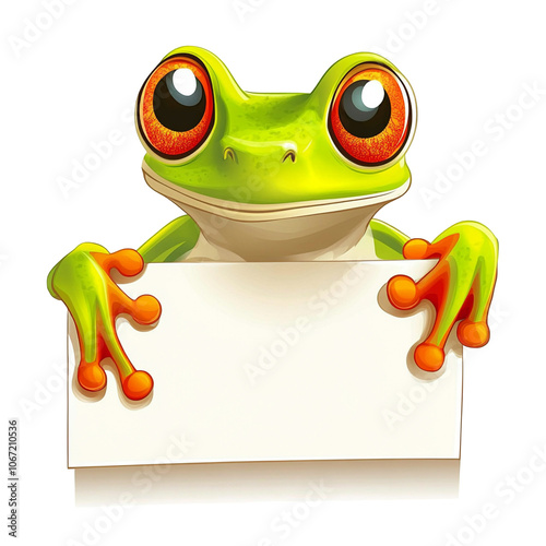 Smiling Frog Holding a Blank Sign