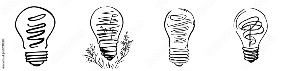 Detailed sketch of Energy saving light bulb with line art. Information graphics, websites, and apps with energy saving light bulb doodles. Detailed sketch of Energy saving light bulb with line art. Information graphics, websites, and apps with energy saving light bulb doodles.