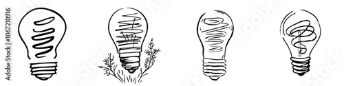 Detailed sketch of Energy saving light bulb with line art. Information graphics, websites, and apps with energy saving light bulb doodles.