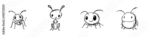 A cartoon ant drawn in a simple outline style for coloring books, coloring pages, logos, and icons.