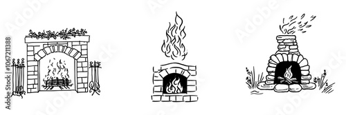 Hand-drawn fireplace outline illustration